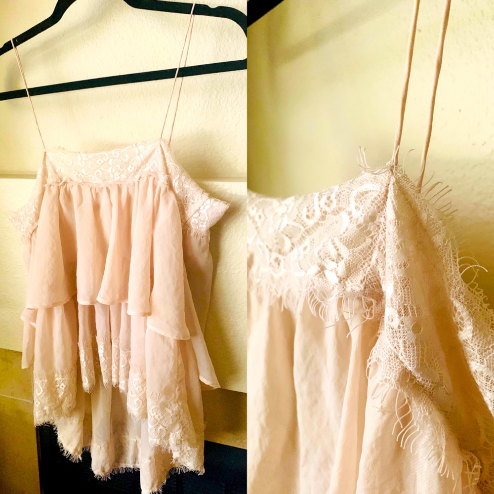 Lace Plush Layered Tank Top-Size: X-Small